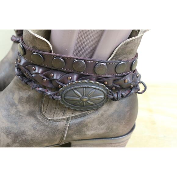New Circle G by Corral Boots 7 Brown Leather Distressed Harness Studs Western - Picture 3 of 13